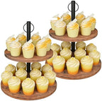 Cupcake Stand, 2 Pack Rustic Wood 2 Tier Cake Stand, Cupcake Tower in Rustic Brown