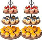 Cupcake Stand, 2 Pack Rustic Wood 3 Tier Cake Stand, Serving Tray in Rustic Brown