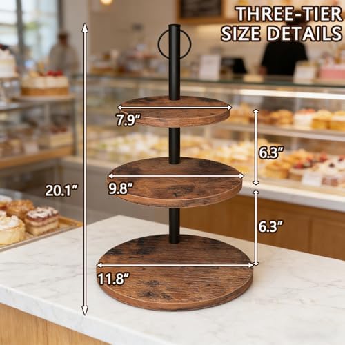 Cupcake Stand, 2 Pack Rustic Wood 3 Tier Cake Stand, Serving Tray in Rustic Brown, alternate view 3