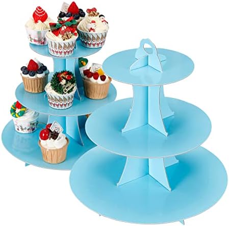Cupcake Stand 2Pcs, 3-Tier Cupcake Stand Display, Cardboard Cup Cake Tower Stand, Disposable Dessert Stand for
