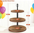 Cupcake Stand, 3 Tier Cake Stand Rustic Dessert Table Display Set, 3 Pack in Wood, alternate view 3