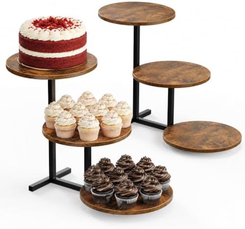 Cupcake Stand, 3 Tier Cake Stand, Wooden Tiered Cupcake Stands in 16.5"x15"x9.8" in Brown 2pack