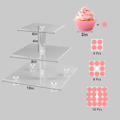 Cupcake Stand, 3 Tier, Clear Acrylic Cupcake Tower, Cupcake Display Stand for Dessert Table, Muffin Holder for, alternate