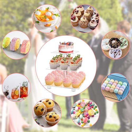 Cupcake Stand, 3 Tier, Clear Acrylic Cupcake Tower, Cupcake Display Stand for Dessert Table, Muffin Holder for, alternate