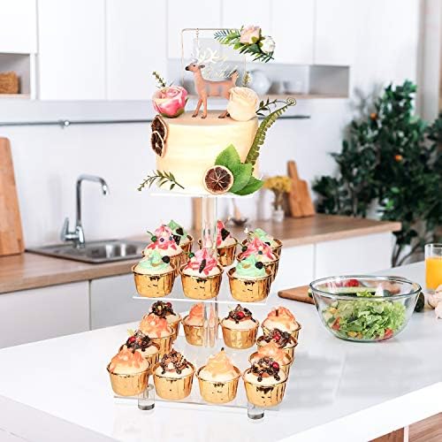 Cupcake Stand, 3 Tier, Clear Acrylic Cupcake Tower, Cupcake Display Stand for Dessert Table, Muffin Holder for, alternate