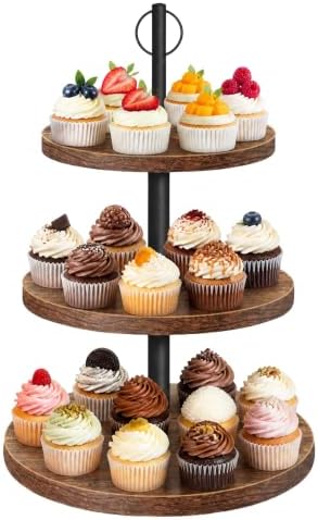 Cupcake Stand, 3 Tier Cupcake Stand Rustic Dessert Table Display Set in Wood