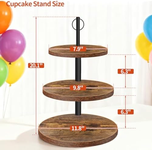 Cupcake Stand, 3 Tier Cupcake Stand Rustic Dessert Table Display Set in Wood, alternate view 3