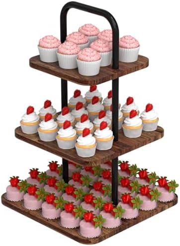 Cupcake Stand, 3-Tier Dessert Stand for 32 Cupcakes, Wood & Metal Tower Display Premium Holder Dessert Tree