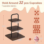 Cupcake Stand, 3-Tier Dessert Stand for 32 Cupcakes, Wood & Metal Tower Display Premium Holder Dessert Tree, alternate view 2