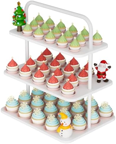 Cupcake Stand, 3-Tier Dessert Stand for 52 Cupcakes, Wood & Metal Tower Display Premium Holder Dessert Tree