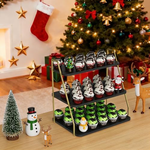 Cupcake Stand, 3-Tier Dessert Stand for 55 Cupcakes, Wood & Metal Tower Display Premium Holder Dessert Tree, alternate view 2