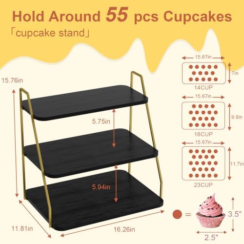 Cupcake Stand, 3-Tier Dessert Stand for 55 Cupcakes, Wood & Metal Tower Display Premium Holder Dessert Tree, alternate view 3