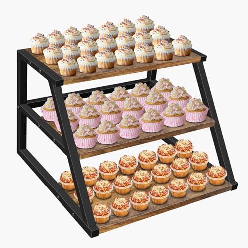 Cupcake Stand, 3 Tier Large Rustic Cupcake Display Stand Square Wood Dessert Table Display Set Cupcake Tower
