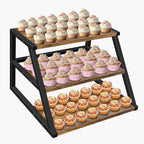 Cupcake Stand, 3 Tier Large Rustic Cupcake Display Stand Square Wood Dessert Table Display Set Cupcake Tower