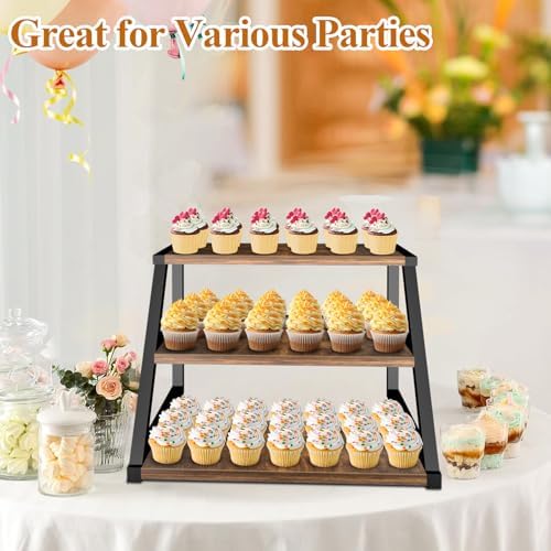 Cupcake Stand, 3 Tier Large Rustic Cupcake Display Stand Square Wood Dessert Table Display Set Cupcake Tower, alternate view