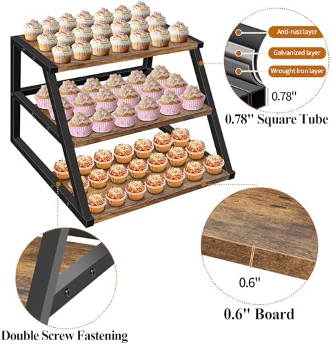 Cupcake Stand, 3 Tier Large Rustic Cupcake Display Stand Square Wood Dessert Table Display Set Cupcake Tower, alternate view