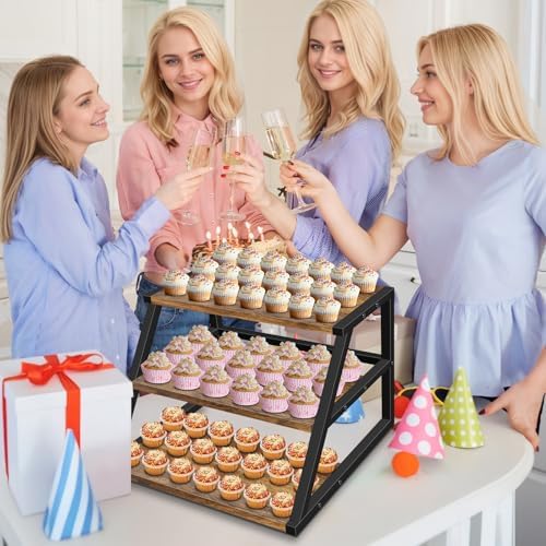 Cupcake Stand, 3 Tier Large Rustic Cupcake Display Stand Square Wood Dessert Table Display Set Cupcake Tower, alternate view