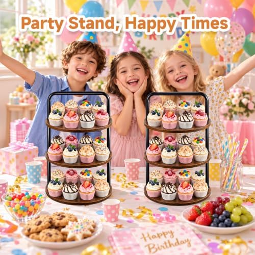 Cupcake Stand, 3 Tier Large Rustic Wooden Cupcake Tower for 50 Cupcakes in Rustic 2Pack, alternate view 2