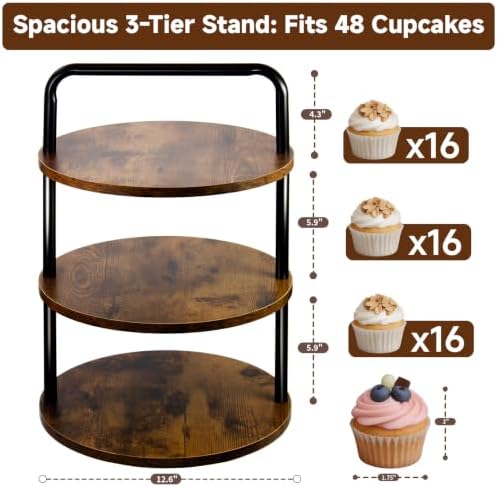 Cupcake Stand, 3 Tier Large Rustic Wooden Cupcake Tower for 50 Cupcakes in Rustic 2Pack, alternate view 3