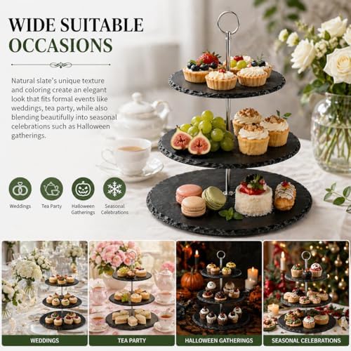 Cupcake Stand, 3 Tier Slate Cupcake Tower for Tea Party/Birthday/Wedding, Heat Resistant Cup Cake Tower Stand, alternate view