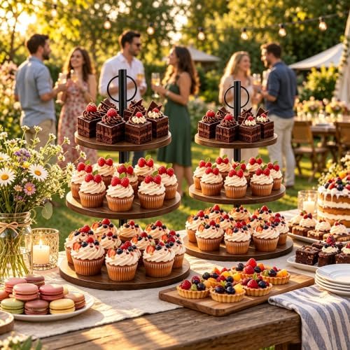 Cupcake Stand, 3 Tier Wood Cake Stands Rustic Cupcake Tower, Round Tiered Tray Stand for Dessert Table Display, alternate