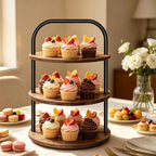 Cupcake Stand, 3 Tier Wooden Cake Stand for 24 Cupcakes in Brown, alternate view 2