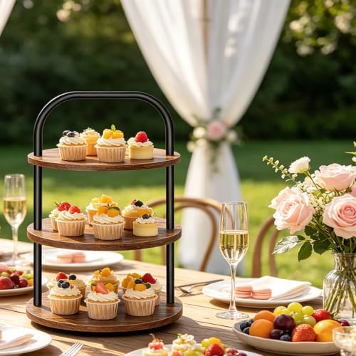 Cupcake Stand, 3 Tier Wooden Cake Stand for 24 Cupcakes in Brown, alternate view 4