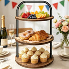 Cupcake Stand, 3 Tier Wooden Cake Stand for 24 Cupcakes in Brown, alternate view 5