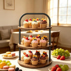 Cupcake Stand, 3 Tier Wooden Cake Stand for 24 Cupcakes in Brown, alternate view 6