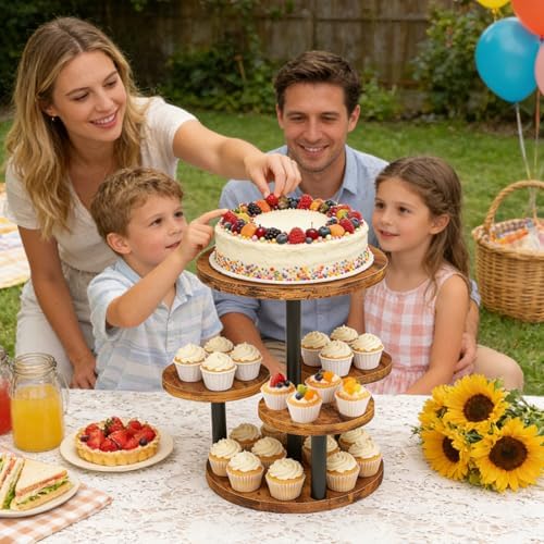 Cupcake Stand, 360° Rotating Industrial Wood Cupcake Tower Stand, 2 Pack in Black, alternate view 2
