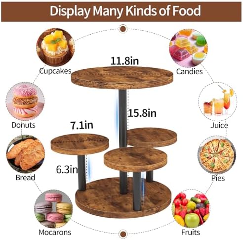 Cupcake Stand, 360° Rotating Industrial Wood Cupcake Tower Stand, 2 Pack in Black, alternate view 4