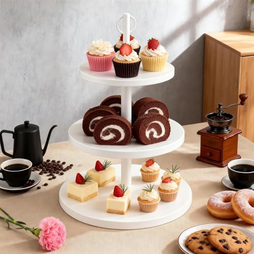 Cupcake Stand,3Tier Round Rustic Cupcake Stand Holds 50Cupcakes in White 1, alternate view 2