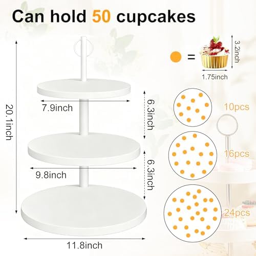 Cupcake Stand,3Tier Round Rustic Cupcake Stand Holds 50Cupcakes in White 1, alternate view 3