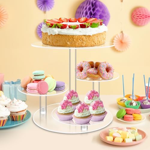 Cupcake Stand, 4 Tier Acrylic Cake Stand, Round Cake and Cupcake Stand Combo, Clear Tiered Cupcake Tower Stands, alternate