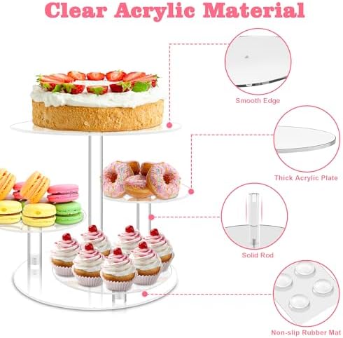 Cupcake Stand, 4 Tier Acrylic Cake Stand, Round Cake and Cupcake Stand Combo, Clear Tiered Cupcake Tower Stands, alternate