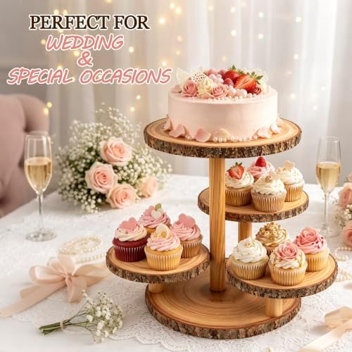 Cupcake Stand 4-Tier Natural Wooden Dessert Display Stand in Brown, alternate view 2