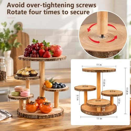 Cupcake Stand 4-Tier Natural Wooden Dessert Display Stand in Brown, alternate view 3