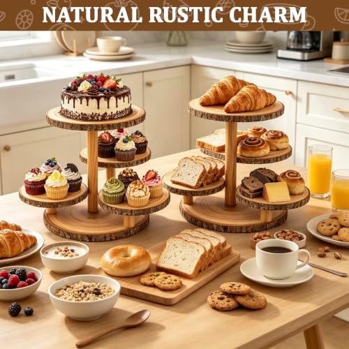 Cupcake Stand 4-Tier Natural Wooden Dessert Display Stand in Brown, alternate view 4