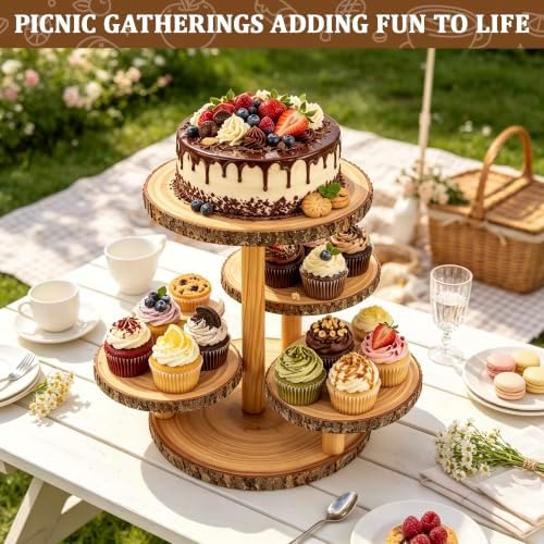 Cupcake Stand 4-Tier Natural Wooden Dessert Display Stand in Brown, alternate view 6