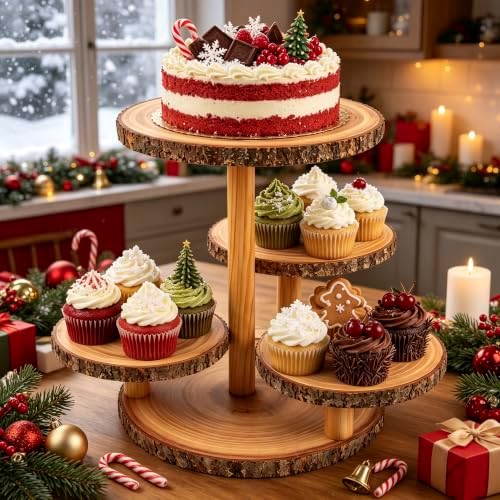 Cupcake Stand 4-Tier Natural Wooden Dessert Display Stand in Brown, alternate view 7