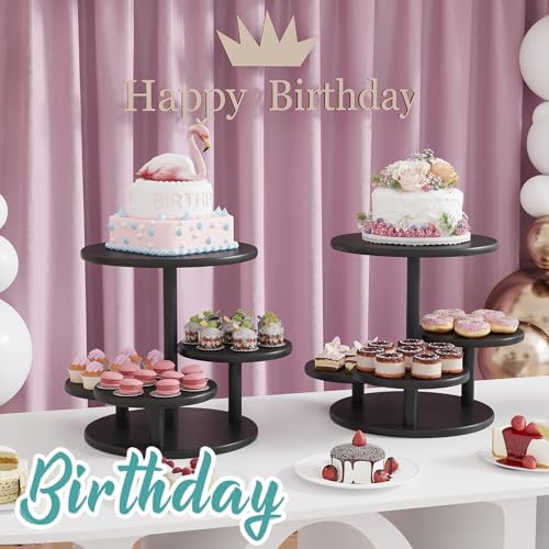 Cupcake Stand, 4 Tier Round Bamboo Wood Black Cupcake Tower Stand for 50 Cupcakes, Tiered Serving Trays, Wood, alternate view