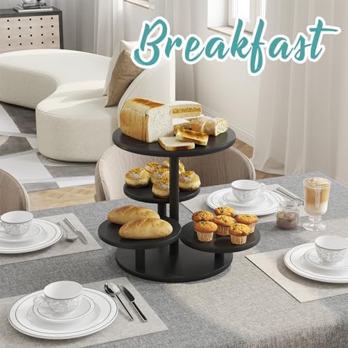 Cupcake Stand, 4 Tier Round Bamboo Wood Black Cupcake Tower Stand for 50 Cupcakes, Tiered Serving Trays, Wood, alternate view