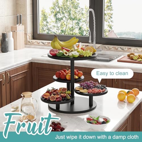 Cupcake Stand, 4 Tier Round Bamboo Wood Black Cupcake Tower Stand for 50 Cupcakes, Tiered Serving Trays, Wood, alternate view