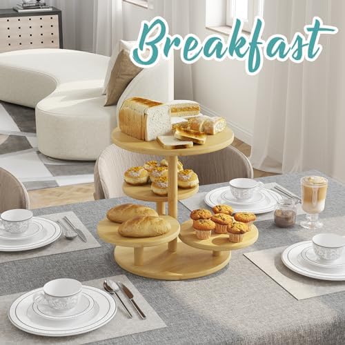 Cupcake Stand, 4 Tier Round Bamboo Wood Cupcake Tower Stand for 50 Cupcakes, Tiered Serving Trays, Wood Cake and, alternate