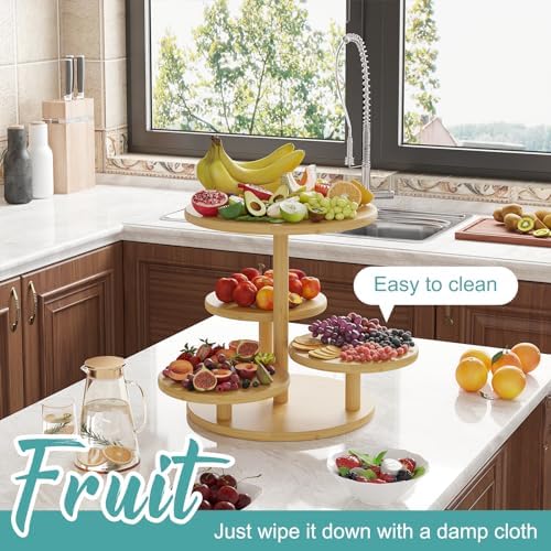 Cupcake Stand, 4 Tier Round Bamboo Wood Cupcake Tower Stand for 50 Cupcakes, Tiered Serving Trays, Wood Cake and, alternate