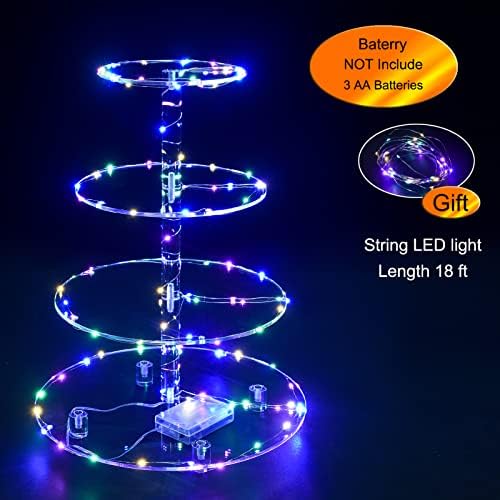 Cupcake Stand, 4-Tier Round Cupcake Holder with LED light String, Acrylic Cupcake Tower Display-Dessert, alternate view 4