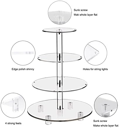 Cupcake Stand, 4-Tier Round Cupcake Holder with LED light String, Acrylic Cupcake Tower Display-Dessert, alternate view 5