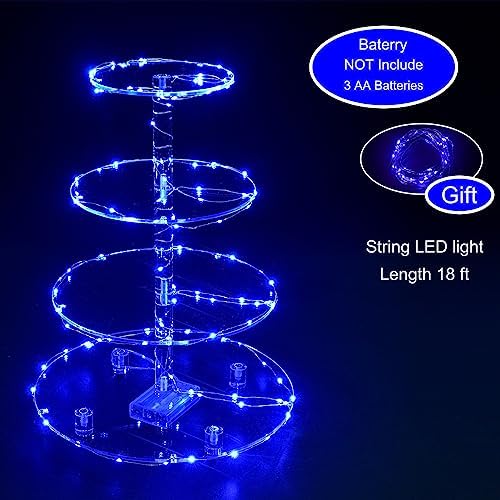 Cupcake Stand, 4-Tier Round Cupcake Holder with LED light String, Acrylic Cupcake Tower Display for Wedding, alternate view 3