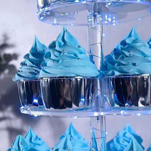 Cupcake Stand, 4-Tier Round Cupcake Holder with LED light String, Acrylic Cupcake Tower Display for Wedding, alternate view 4