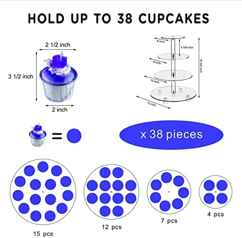 Cupcake Stand, 4-Tier Round Cupcake Holder with LED light String, Acrylic Cupcake Tower Display for Wedding, alternate view 6